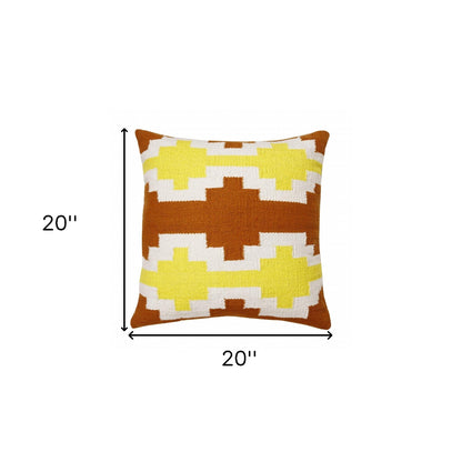 20" X 20" Adobe Orange Yellow And White 100% Cotton Geometric Zippered Pillow