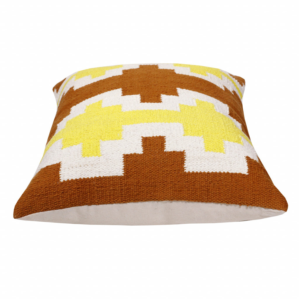 20" X 20" Adobe Orange Yellow And White 100% Cotton Geometric Zippered Pillow