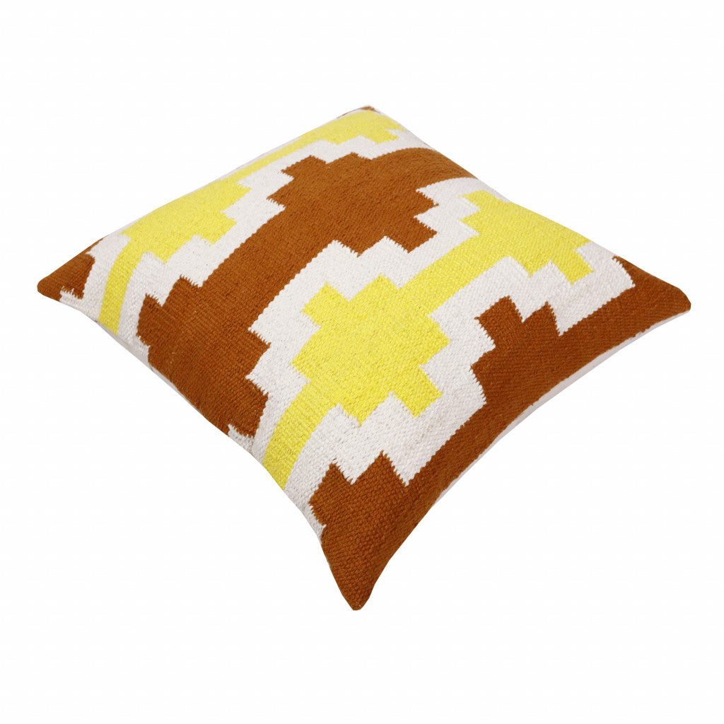 20" X 20" Adobe Orange Yellow And White 100% Cotton Geometric Zippered Pillow