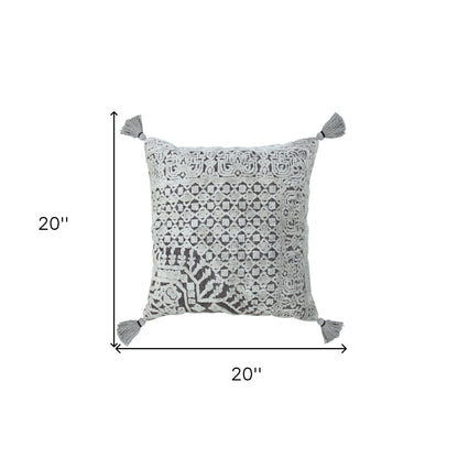 20" X 20" Silver Gray And Dark Gray Viscose Geometric Zippered Pillow