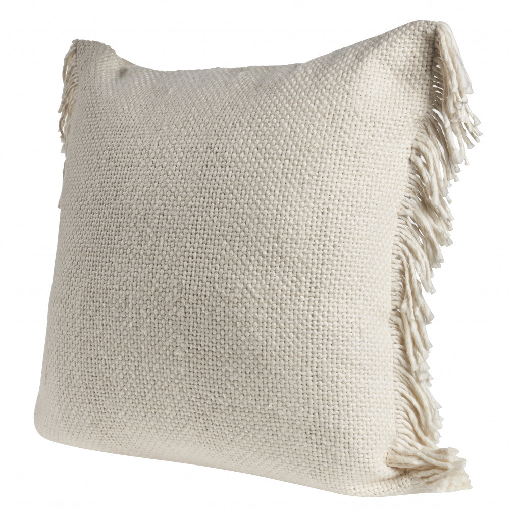 20" X 20" Ivory And White 100% Cotton Zippered Pillow