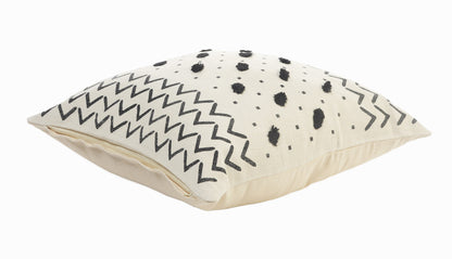 20" X 20" Cream And Black 100% Cotton Chevron Zippered Pillow