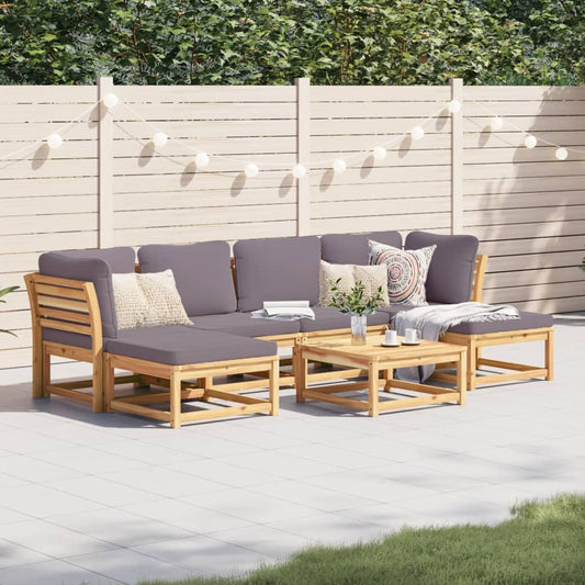 7 Piece Patio Lounge Set with Cushions Solid Wood Acacia