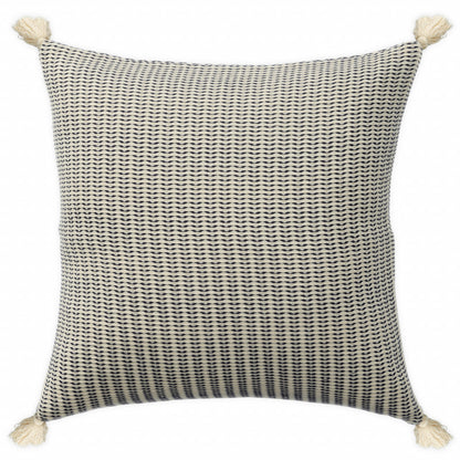 18" X 18" Navy And Ivory 100% Cotton Striped Zippered Pillow