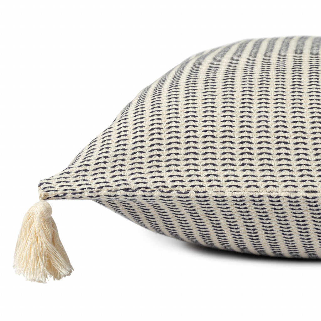 18" X 18" Navy And Ivory 100% Cotton Striped Zippered Pillow