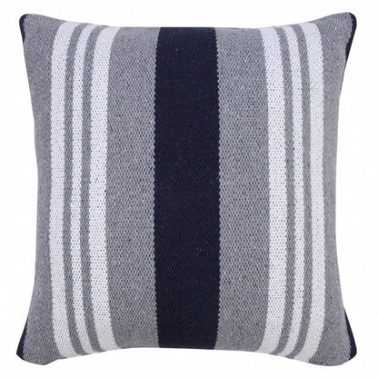 20" X 20" Beige Gray And White 100% Cotton Striped Zippered Pillow