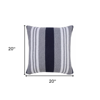 20" X 20" Beige Gray And White 100% Cotton Striped Zippered Pillow