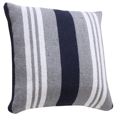 20" X 20" Beige Gray And White 100% Cotton Striped Zippered Pillow