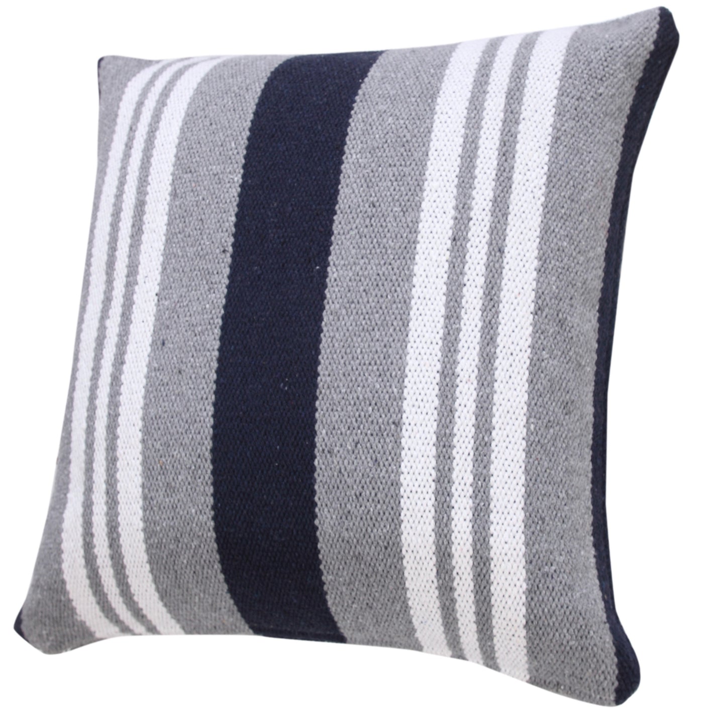 20" X 20" Beige Gray And White 100% Cotton Striped Zippered Pillow