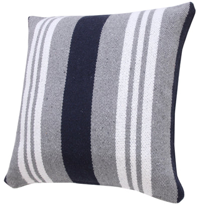 20" X 20" Beige Gray And White 100% Cotton Striped Zippered Pillow