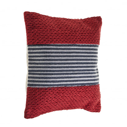 20" X 20" Red And Blue 100% Cotton Striped Zippered Pillow