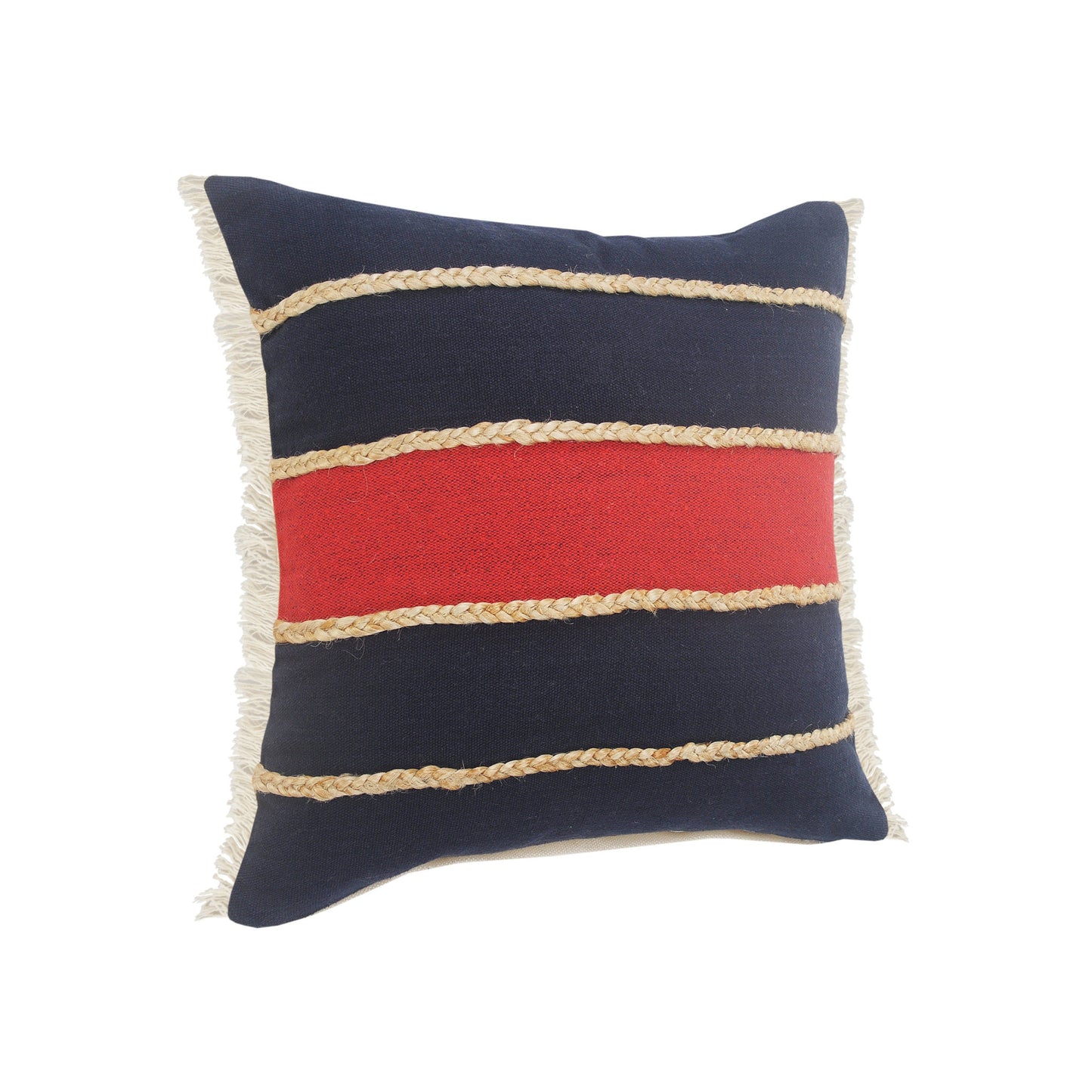 24" X 24" Navy Red And Tan 100% Cotton Striped Zippered Pillow