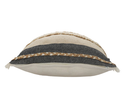 24" X 24" Black Tan And Taupe Jute Striped Zippered Pillow