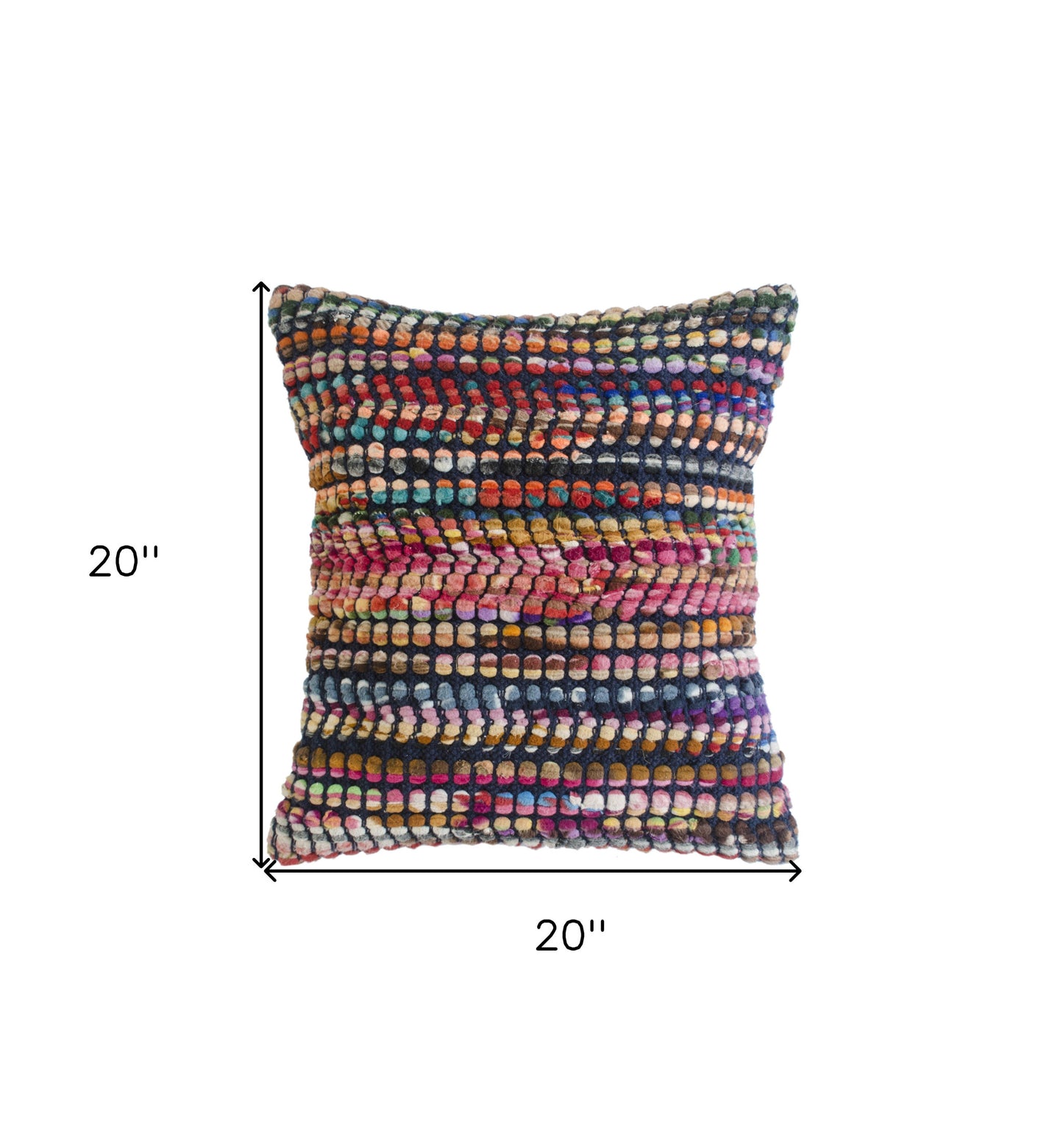 20" X 20" Red Green Blue Yellow Orange Pink And Black 100% Cotton Geometric Zippered Pillow