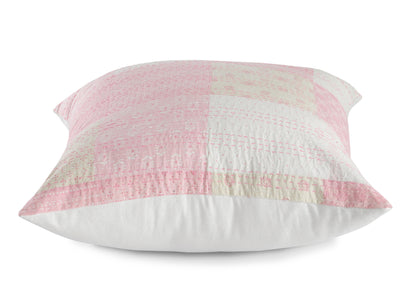 20" X 20" Pink And Off-White 100% Cotton Patchwork Zippered Pillow