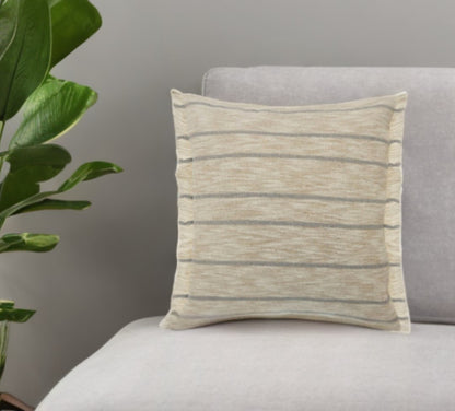 20" Taupe and Dusty Blue Jute Throw Pillow