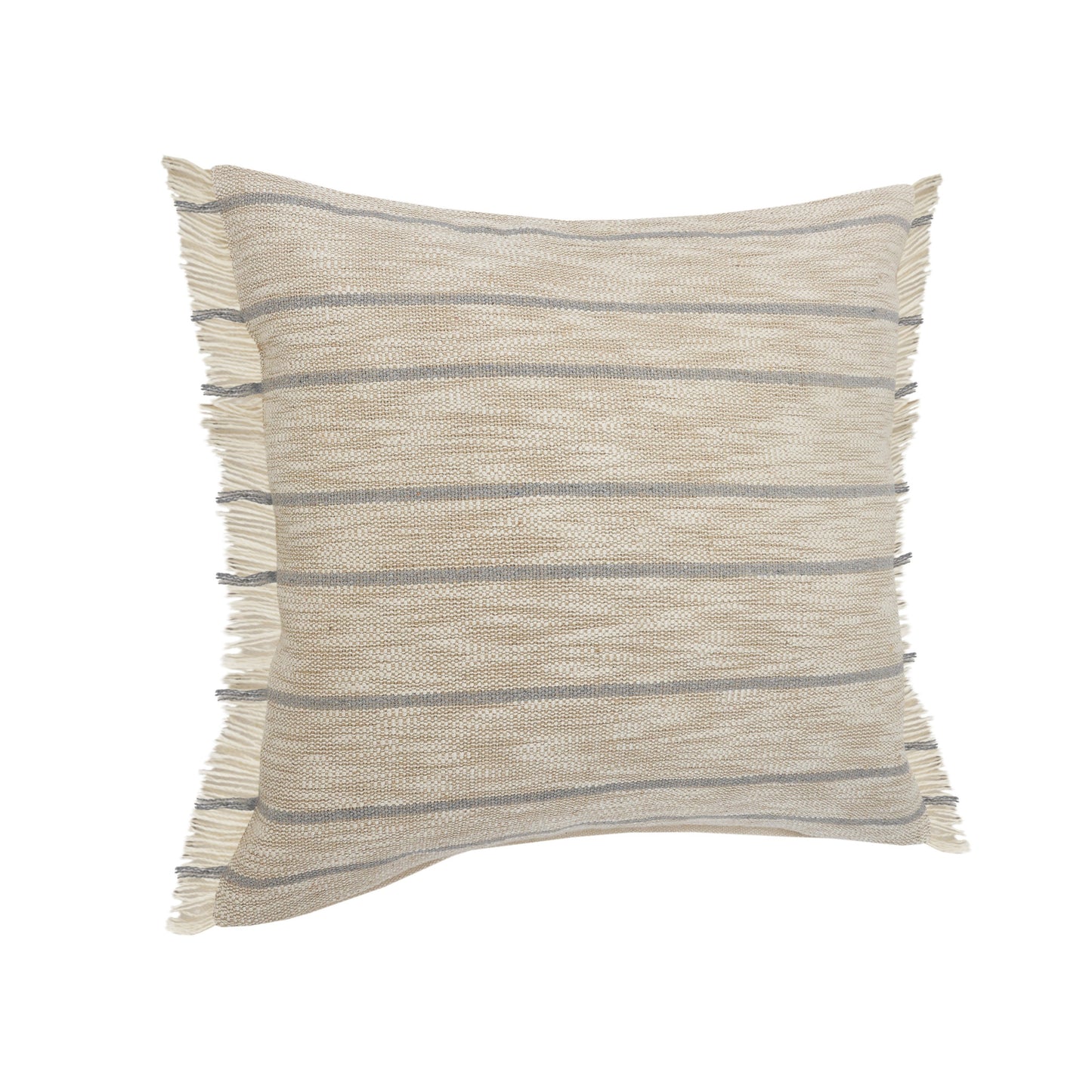 20" Taupe and Dusty Blue Jute Throw Pillow