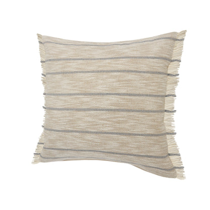 20" Taupe and Dusty Blue Jute Throw Pillow