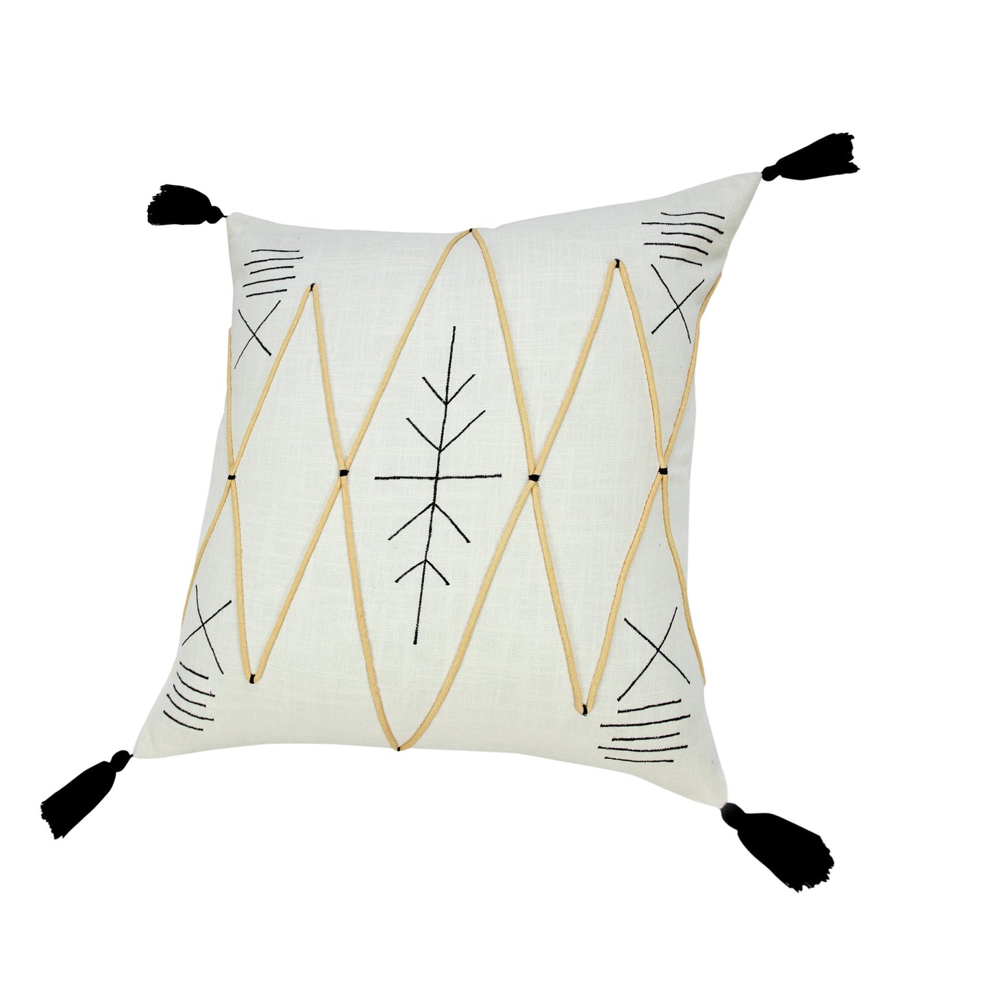 20" X 20" Off-White Black And Cream 100% Cotton Geometric Zippered Pillow