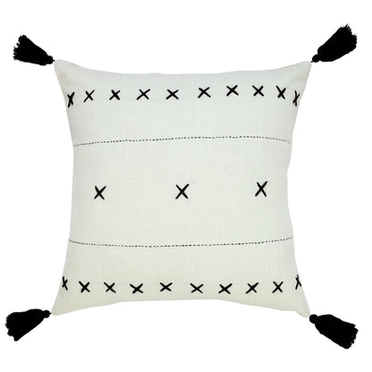 20" X 20" Off-White And Black 100% Cotton Geometric Zippered Pillow