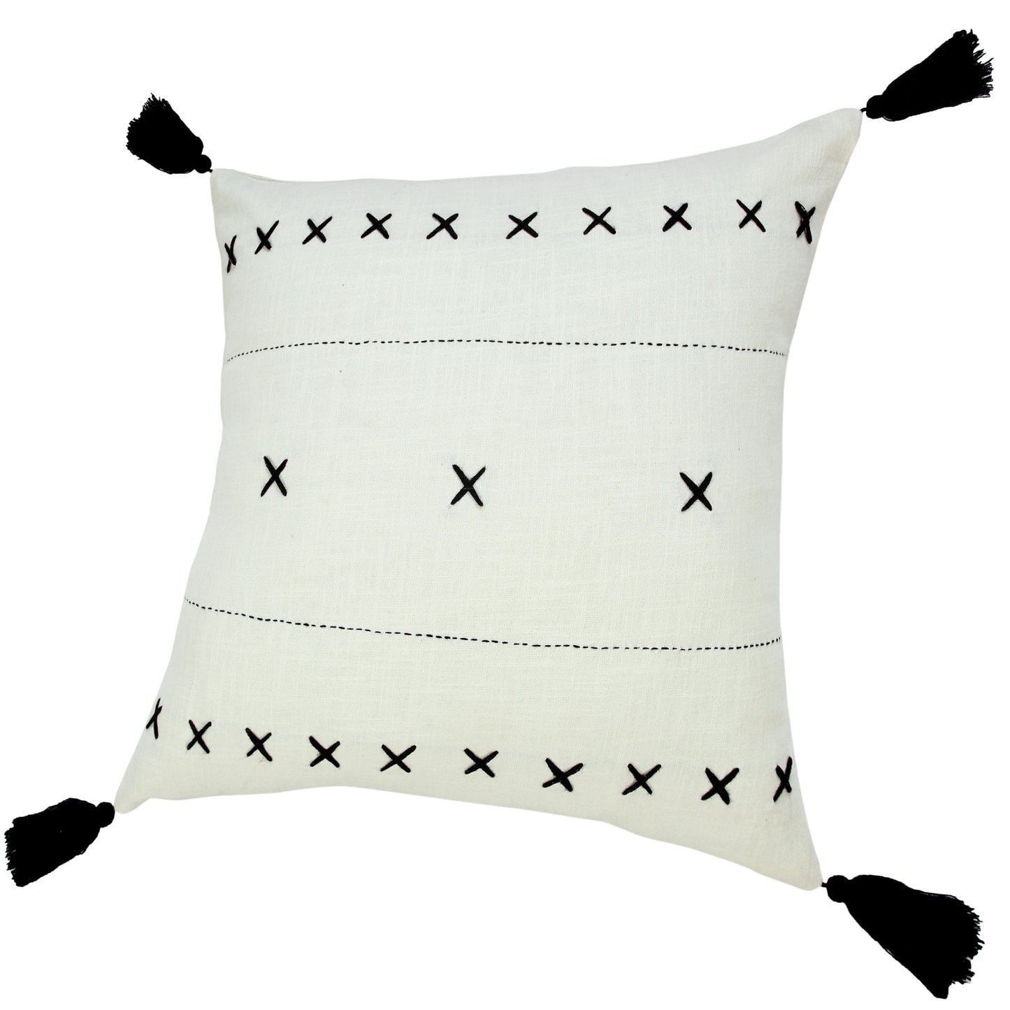 20" X 20" Off-White And Black 100% Cotton Geometric Zippered Pillow