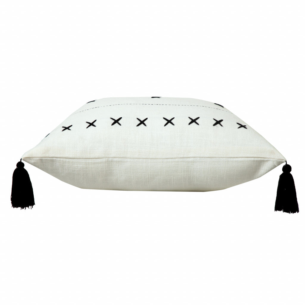 20" X 20" Off-White And Black 100% Cotton Geometric Zippered Pillow