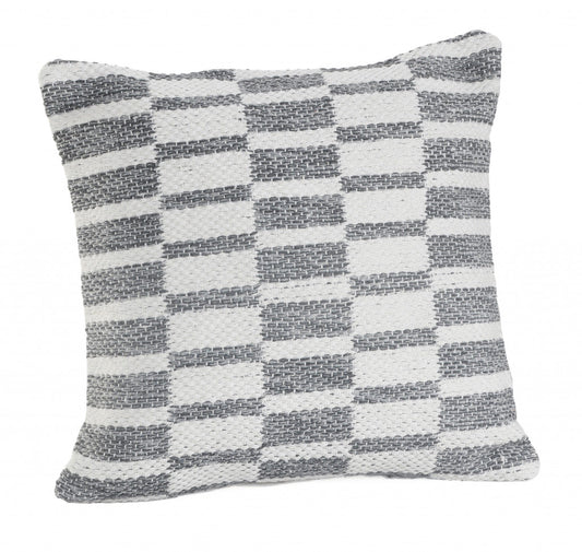 18" X 18" Gray And White 100% Cotton Geometric Zippered Pillow