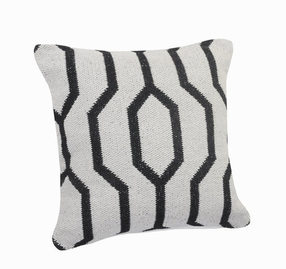 20" X 20" White And Black 100% Cotton Geometric Zippered Pillow