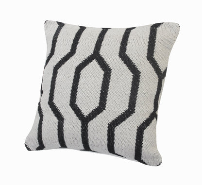 20" X 20" White And Black 100% Cotton Geometric Zippered Pillow