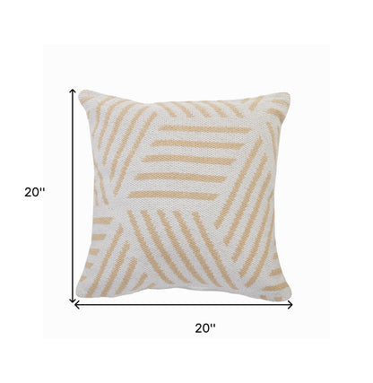 20" X 20" Gray And White 100% Cotton Geometric Zippered Pillow