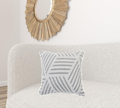 20" X 20" Gray And White 100% Cotton Geometric Zippered Pillow