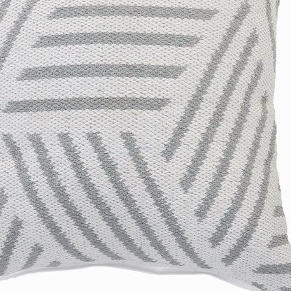 20" X 20" Gray And White 100% Cotton Geometric Zippered Pillow