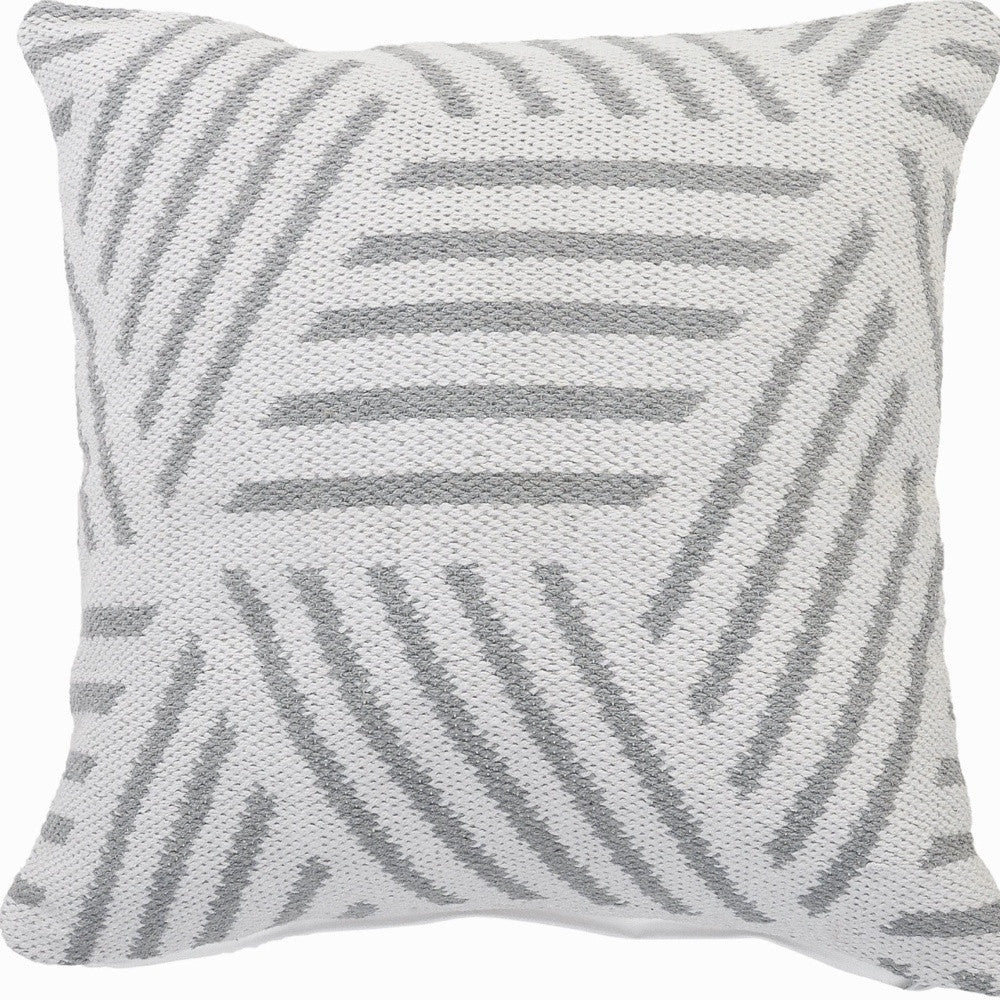 20" X 20" Gray And White 100% Cotton Geometric Zippered Pillow