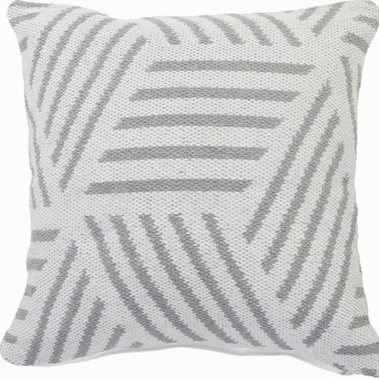 20" X 20" Gray And White 100% Cotton Geometric Zippered Pillow