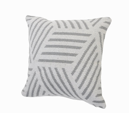 20" X 20" Gray And White 100% Cotton Geometric Zippered Pillow