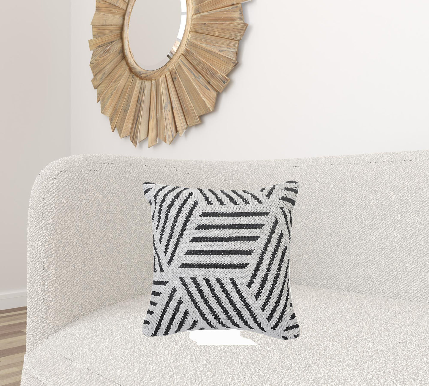 20" X 20" Gray And White 100% Cotton Geometric Zippered Pillow