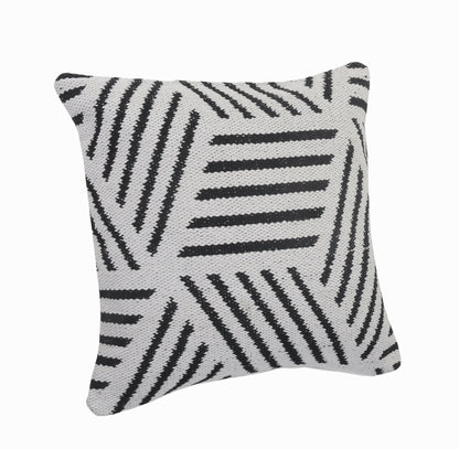 20" X 20" Gray And White 100% Cotton Geometric Zippered Pillow