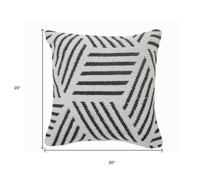 20" X 20" Gray And White 100% Cotton Geometric Zippered Pillow