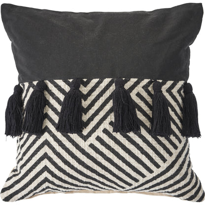 20" X 20" Black And White 100% Cotton Chevron Zippered Pillow