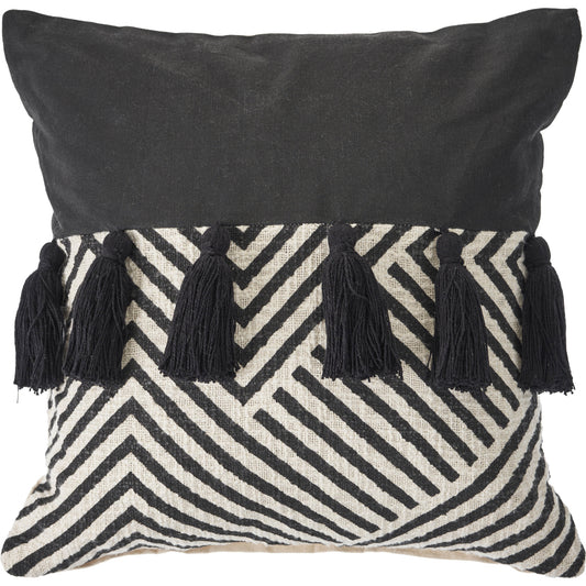 20" X 20" Black And White 100% Cotton Chevron Zippered Pillow