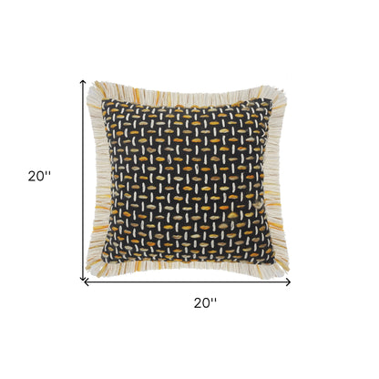 20" X 20" Black Blue And White Polyester And Cotton Blend Geometric Zippered Pillow