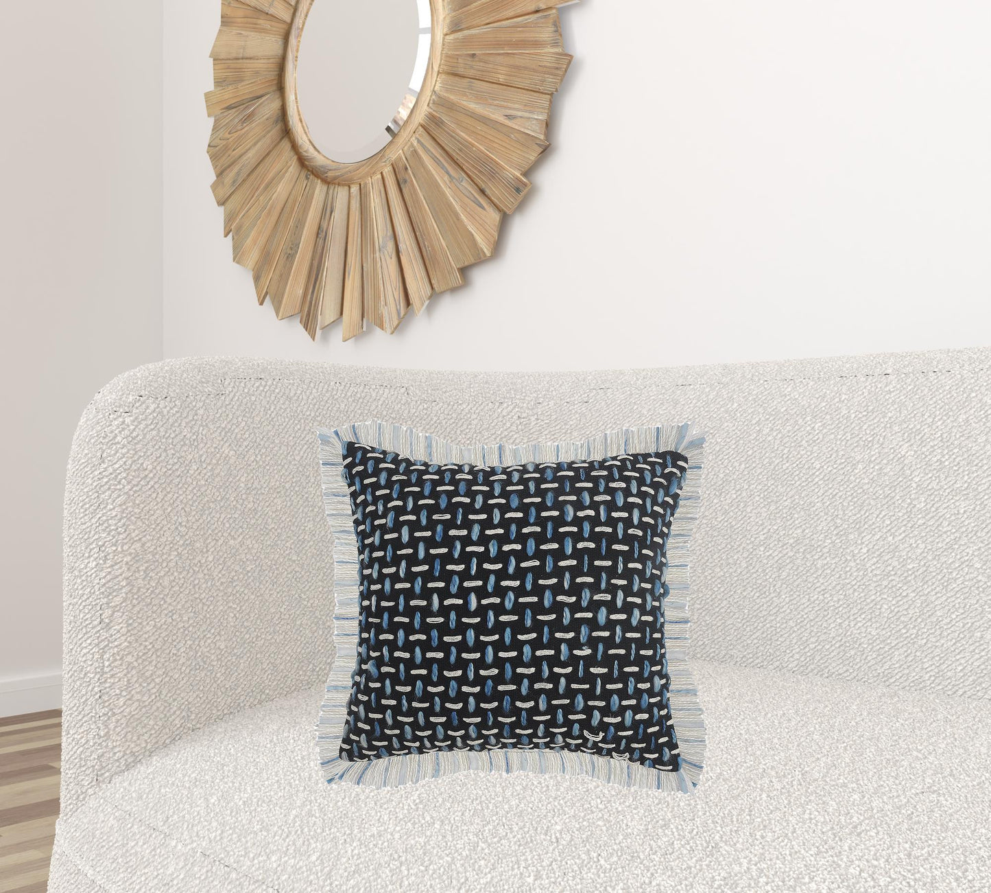 20" X 20" Black Blue And White Polyester And Cotton Blend Geometric Zippered Pillow