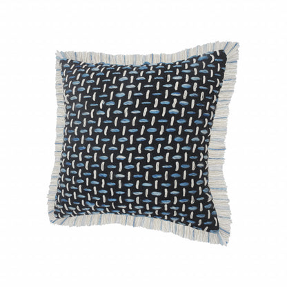 20" X 20" Black Blue And White Polyester And Cotton Blend Geometric Zippered Pillow