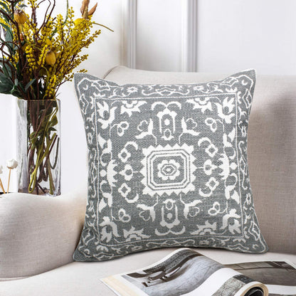 20" X 20" Gray And White 100% Cotton Geometric Zippered Pillow