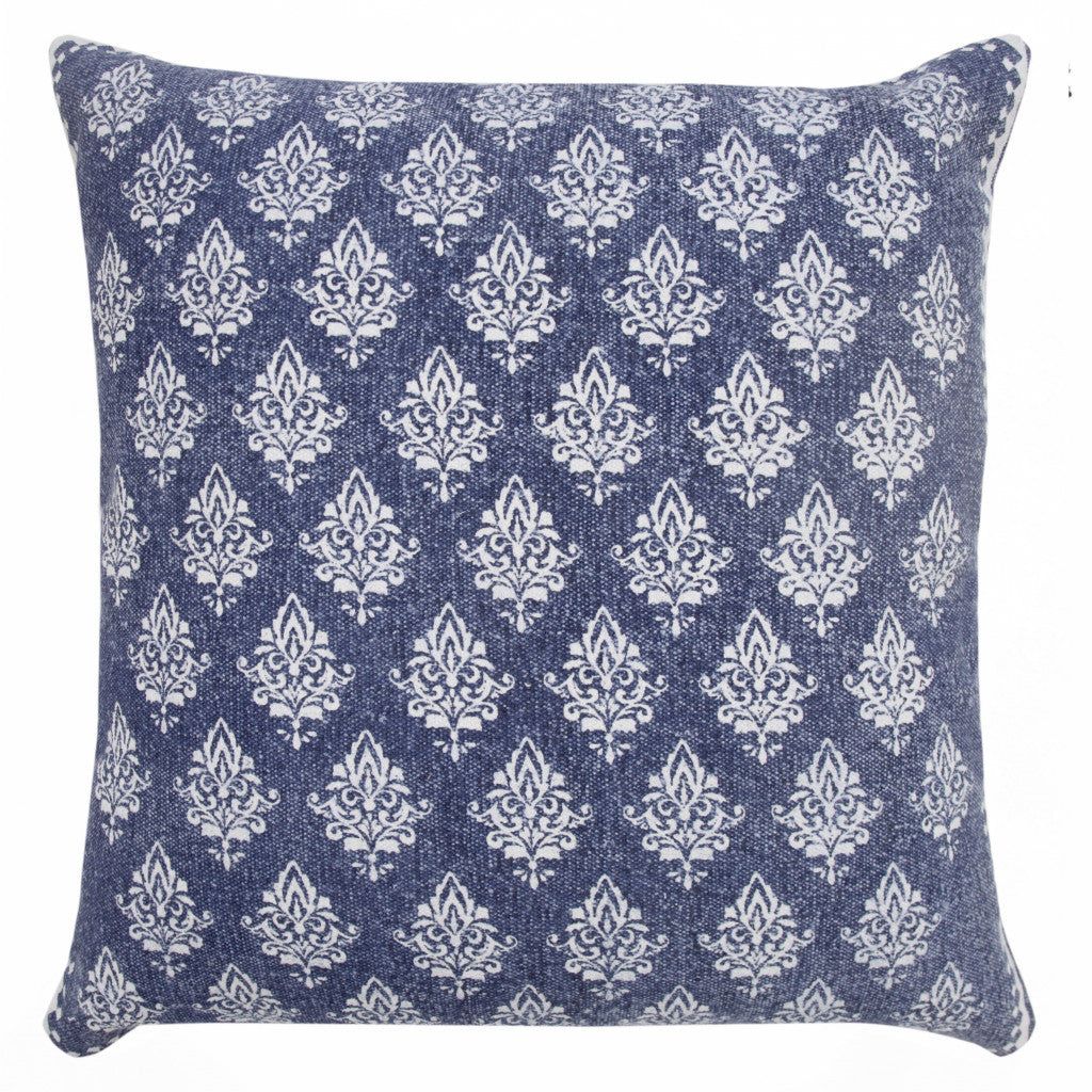 20" X 20" Twilight Blue And White 100% Cotton Geometric Zippered Pillow