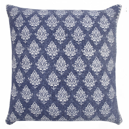 20" X 20" Twilight Blue And White 100% Cotton Geometric Zippered Pillow