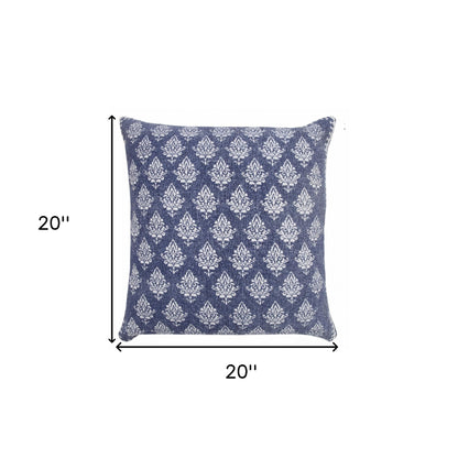 20" X 20" Twilight Blue And White 100% Cotton Geometric Zippered Pillow