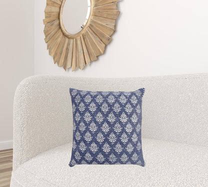 20" X 20" Twilight Blue And White 100% Cotton Geometric Zippered Pillow