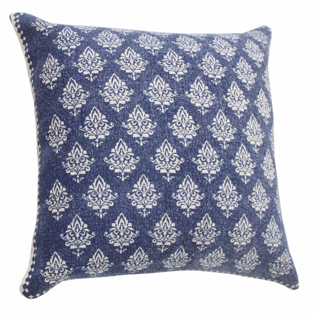 20" X 20" Twilight Blue And White 100% Cotton Geometric Zippered Pillow