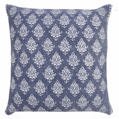 20" X 20" Twilight Blue And White 100% Cotton Geometric Zippered Pillow